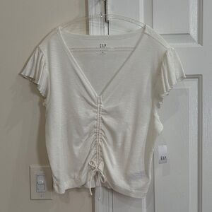 GAP Women's Cream Ruched Short Sleeve Top